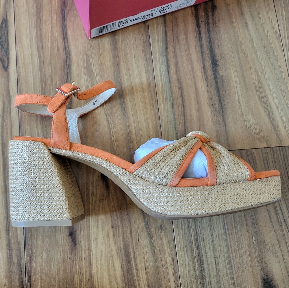 Vaneli Mina Orange Suede Raffia Square Toe Platform Sandal - Picture 6 of 8